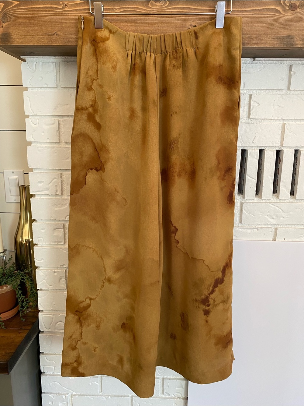 OAK + FORT Wide-Leg Tie-Dye Culotte Pants in Mustard Brown Sz Large Goblincore - Picture 6 of 14